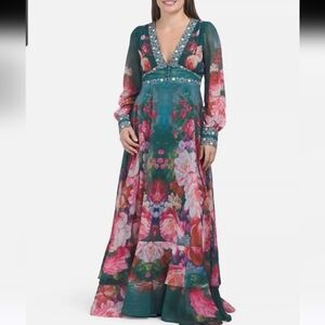 Dalia Macphee V-Neck Floral Print Maxi Sz Medium Fairycore Whimsy Romantic